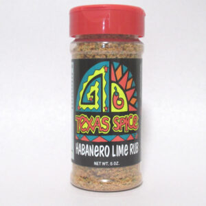 Texas Spice Habanero Lime Rub in a sealed plastic jar with a red lid.