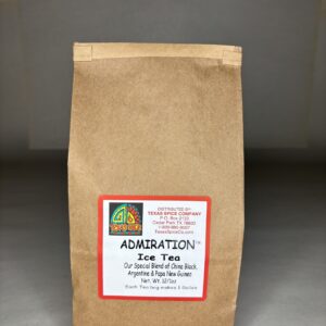 Texas Spice Admiration Tea in a brown bag used to preserve freshness. 12 count 1 oz bags per brown bag.