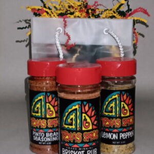 Three Spice bottles positioned in front of a frosty gift bag